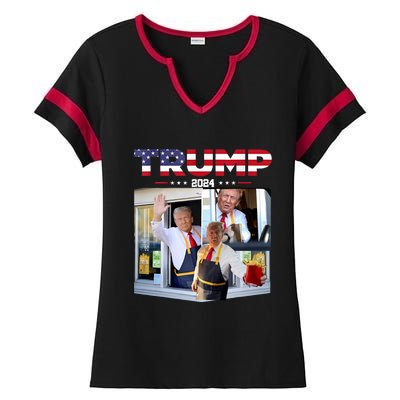 Trump Works The Drivethru Fast Food Worker French Fries Ladies Halftime Notch Neck Tee