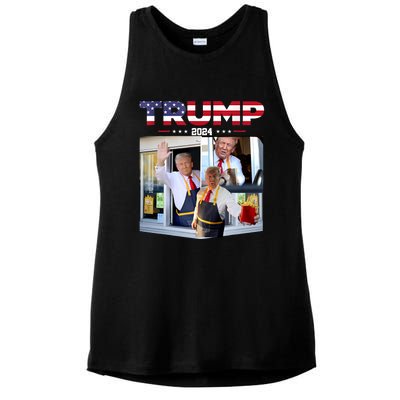 Trump Works The Drivethru Fast Food Worker French Fries Ladies PosiCharge Tri-Blend Wicking Tank