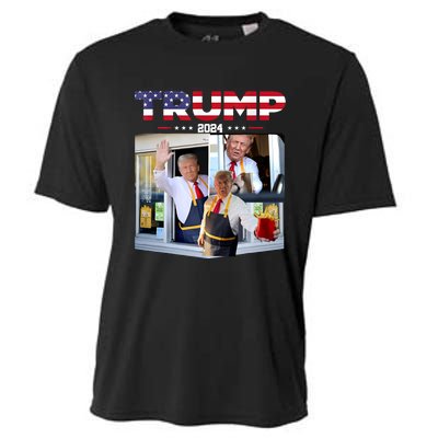 Trump Works The Drivethru Fast Food Worker French Fries Cooling Performance Crew T-Shirt