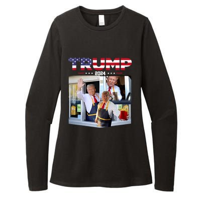 Trump Works The Drivethru Fast Food Worker French Fries Womens CVC Long Sleeve Shirt