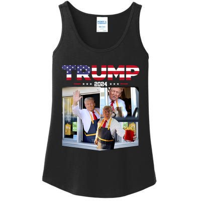 Trump Works The Drivethru Fast Food Worker French Fries Ladies Essential Tank