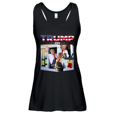 Trump Works The Drivethru Fast Food Worker French Fries Ladies Essential Flowy Tank