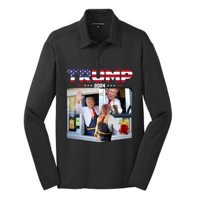 Trump Works The Drivethru Fast Food Worker French Fries Silk Touch Performance Long Sleeve Polo