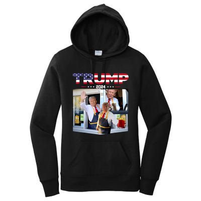 Trump Works The Drivethru Fast Food Worker French Fries Women's Pullover Hoodie