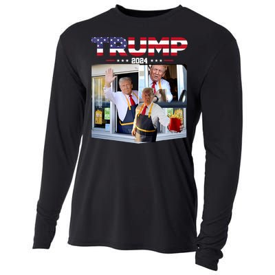 Trump Works The Drivethru Fast Food Worker French Fries Cooling Performance Long Sleeve Crew