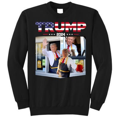 Trump Works The Drivethru Fast Food Worker French Fries Tall Sweatshirt