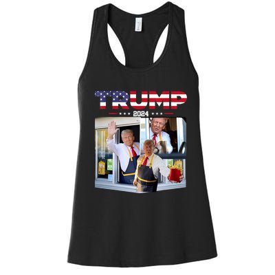 Trump Works The Drivethru Fast Food Worker French Fries Women's Racerback Tank