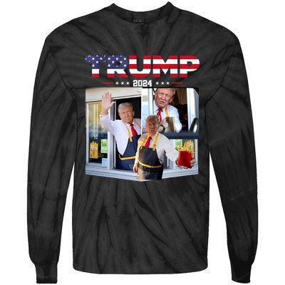 Trump Works The Drivethru Fast Food Worker French Fries Tie-Dye Long Sleeve Shirt