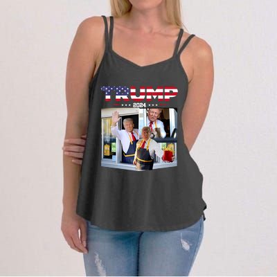 Trump Works The Drivethru Fast Food Worker French Fries Women's Strappy Tank