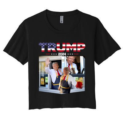 Trump Works The Drivethru Fast Food Worker French Fries Women's Crop Top Tee