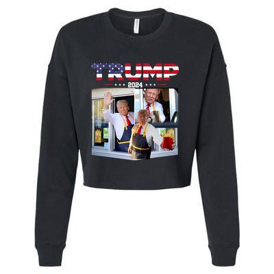 Trump Works The Drivethru Fast Food Worker French Fries Cropped Pullover Crew