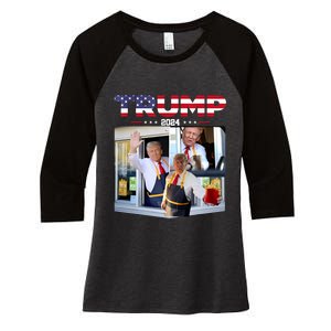 Trump Works The Drivethru Fast Food Worker French Fries Women's Tri-Blend 3/4-Sleeve Raglan Shirt