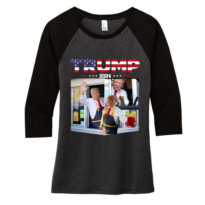 Trump Works The Drivethru Fast Food Worker French Fries Women's Tri-Blend 3/4-Sleeve Raglan Shirt