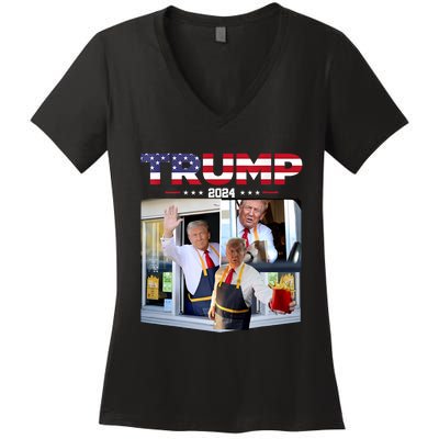 Trump Works The Drivethru Fast Food Worker French Fries Women's V-Neck T-Shirt