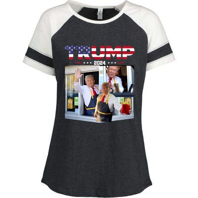 Trump Works The Drivethru Fast Food Worker French Fries Enza Ladies Jersey Colorblock Tee