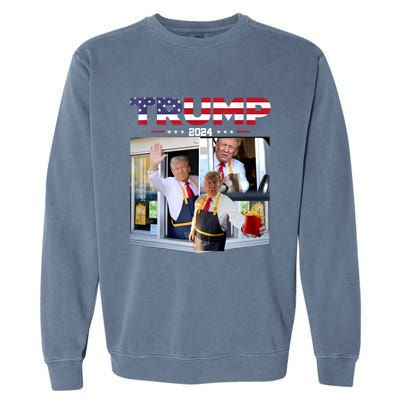 Trump Works The Drivethru Fast Food Worker French Fries Garment-Dyed Sweatshirt