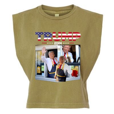 Trump Works The Drivethru Fast Food Worker French Fries Garment-Dyed Women's Muscle Tee