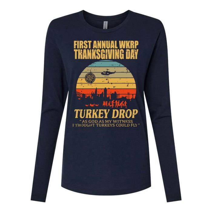 Thanksgiving Wkrp Turkey Drop Womens Cotton Relaxed Long Sleeve T-Shirt