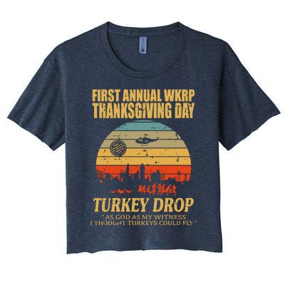 Thanksgiving Wkrp Turkey Drop Women's Crop Top Tee