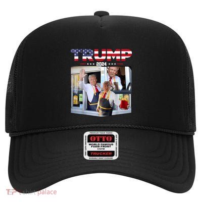Trump Works The Drivethru Fast Food Worker French Fries High Crown Mesh Back Trucker Hat