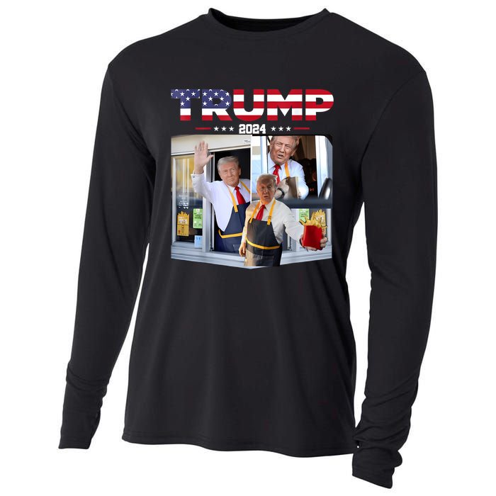 Trump Works The Drivethru Fast Food Worker French Fries Cooling Performance Long Sleeve Crew