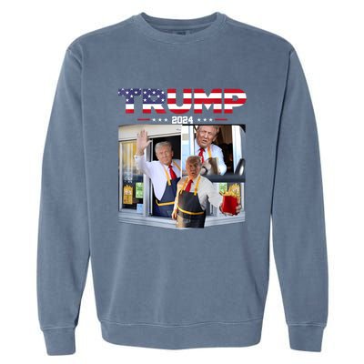 Trump Works The Drivethru Fast Food Worker French Fries Garment-Dyed Sweatshirt