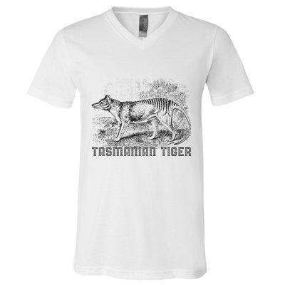 Tasmanian Wolf Tiger Thylacine Australian Extinction Gift V-Neck T-Shirt