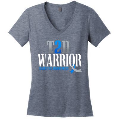 T2D Warrior Type 2 Diabetes Awareness Month Women's V-Neck T-Shirt