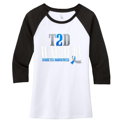 T2D Warrior Type 2 Diabetes Awareness Month Women's Tri-Blend 3/4-Sleeve Raglan Shirt