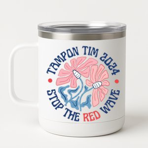 Tim Walz Tampon 2024 Presidential Race Vote Blue Madam President Kamala 12 oz Stainless Steel Tumbler Cup