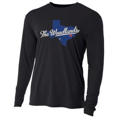 The Woodlands Texas TX Map Cooling Performance Long Sleeve Crew