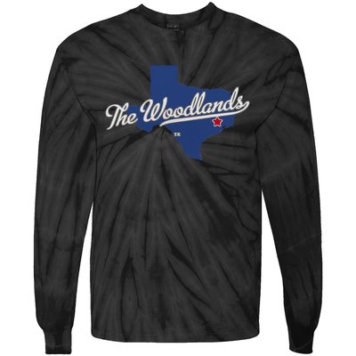 The Woodlands Texas TX Map Tie-Dye Long Sleeve Shirt