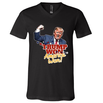 Trump Won Trump Won Again 2024 Election President 47th Usa V-Neck T-Shirt