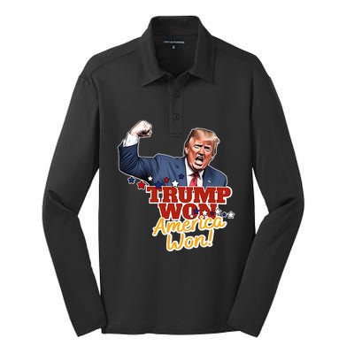 Trump Won Trump Won Again 2024 Election President 47th Usa Silk Touch Performance Long Sleeve Polo