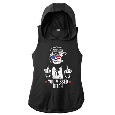 Trump Were Taking America Back You Missed Bitch Ladies PosiCharge Tri-Blend Wicking Draft Hoodie Tank