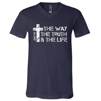 The Way Truth Life John 14 6 Bible Verse Christian Faith V-Neck T-Shirt