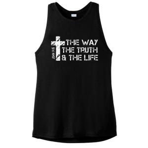 The Way Truth Life John 14 6 Bible Verse Christian Faith Ladies PosiCharge Tri-Blend Wicking Tank