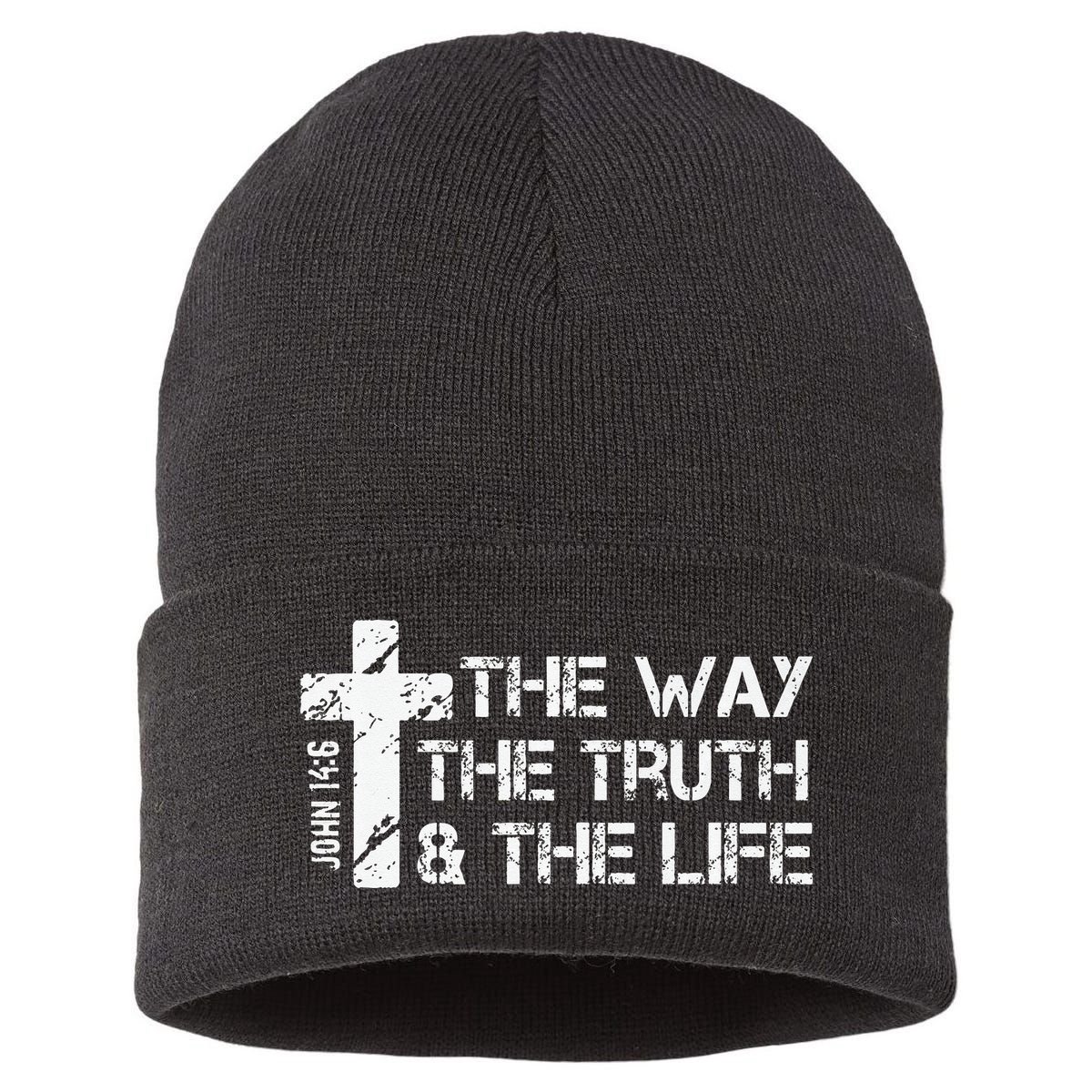The Way Truth Life John 14 6 Bible Verse Christian Faith Sustainable Knit Beanie