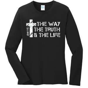 The Way Truth Life John 14 6 Bible Verse Christian Faith Ladies Long Sleeve Shirt