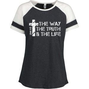 The Way Truth Life John 14 6 Bible Verse Christian Faith Enza Ladies Jersey Colorblock Tee