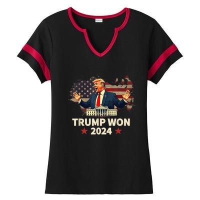 Trump Won Trump Wins 2024 Presidential Election 2024 Us Presidency Ladies Halftime Notch Neck Tee