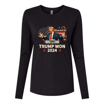 Trump Won Trump Wins 2024 Presidential Election 2024 Us Presidency Womens Cotton Relaxed Long Sleeve T-Shirt