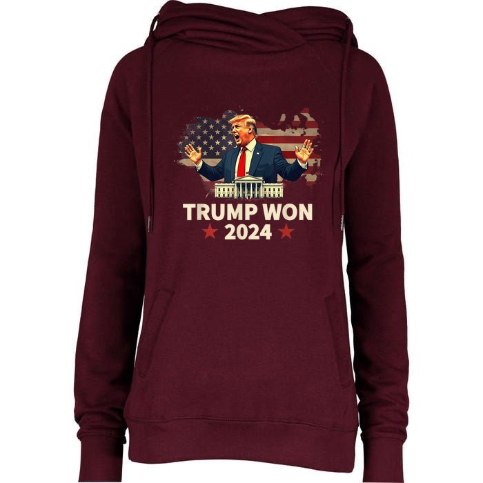 Trump Won Trump Wins 2024 Presidential Election 2024 Us Presidency Womens Funnel Neck Pullover Hood