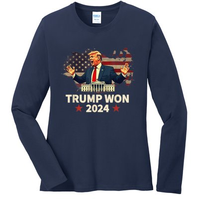 Trump Won Trump Wins 2024 Presidential Election 2024 Us Presidency Ladies Long Sleeve Shirt