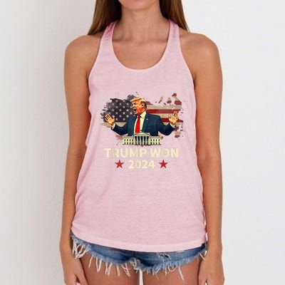 Trump Won Trump Wins 2024 Presidential Election 2024 Us Presidency Women's Knotted Racerback Tank