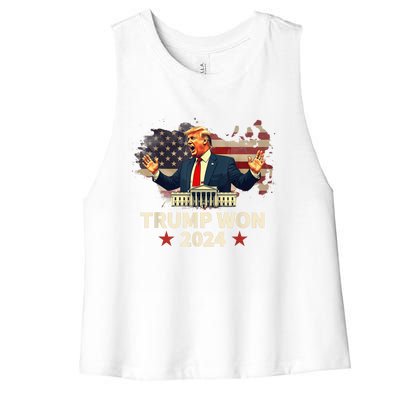 Trump Won Trump Wins 2024 Presidential Election 2024 Us Presidency Women's Racerback Cropped Tank