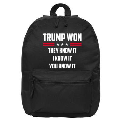 Trump Won They Know It I Know It You Know It 16 in Basic Backpack