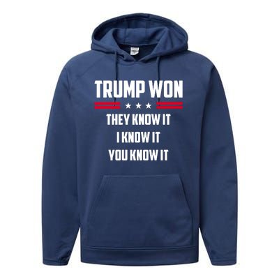 Trump Won They Know It I Know It You Know It Performance Fleece Hoodie