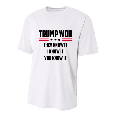 Trump Won They Know It I Know It You Know It Youth Performance Sprint T-Shirt