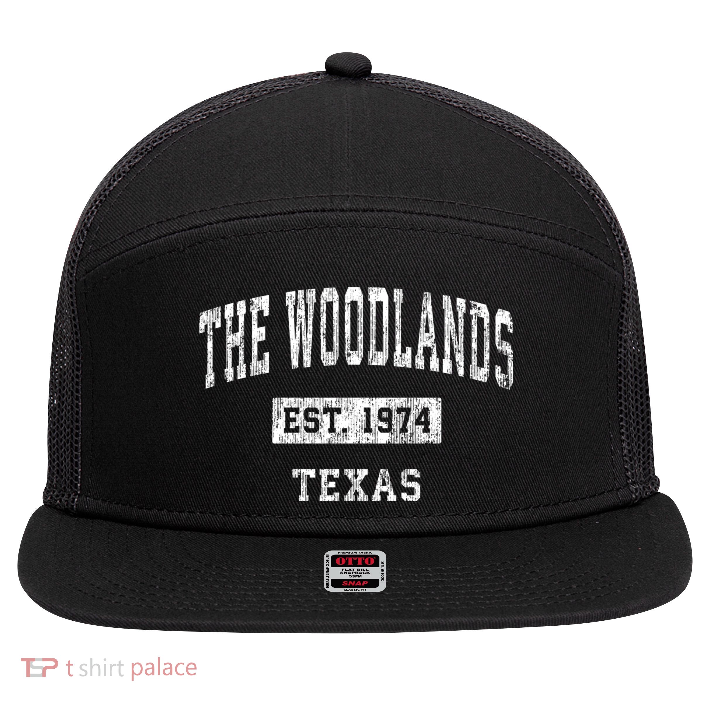 The Woodlands Texas Tx Vintage Sports 7 Panel Mesh Trucker Snapback Hat